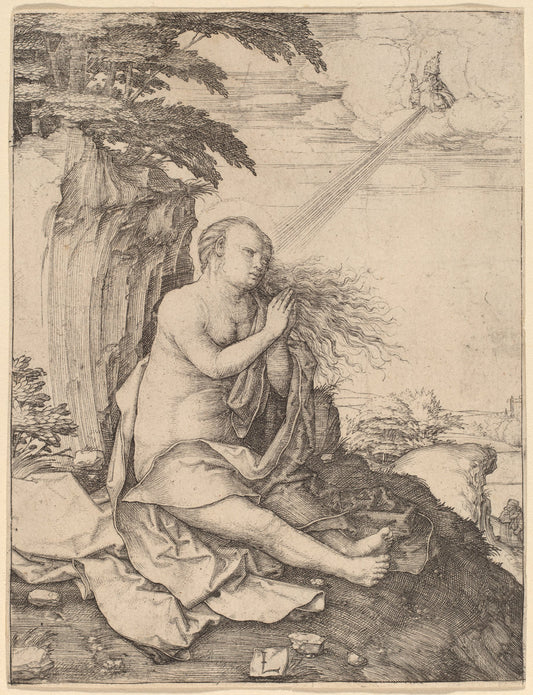 Saint Mary Magdalene in the Desert by Lucas van Leyden (Netherlandish, 1489/1494 - 1533), 16X12"(A3)Poster Print
