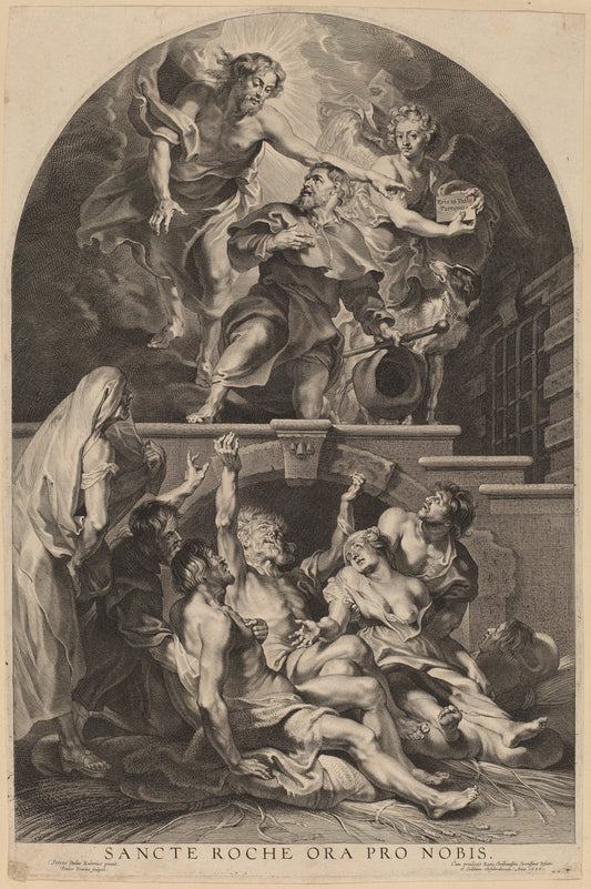 Jesus Christ Appearing to Saint Roch by Paulus Pontius, after Sir Peter Paul Rubens (Flemish, 1603 - 1658), 16X12"(A3)Poster Print