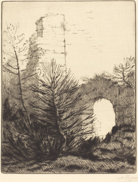 Ruins of a Monastery (Les ruines du monastere) by Alphonse Legros (French, 1837 - 1911), 16X12"(A3)Poster Print