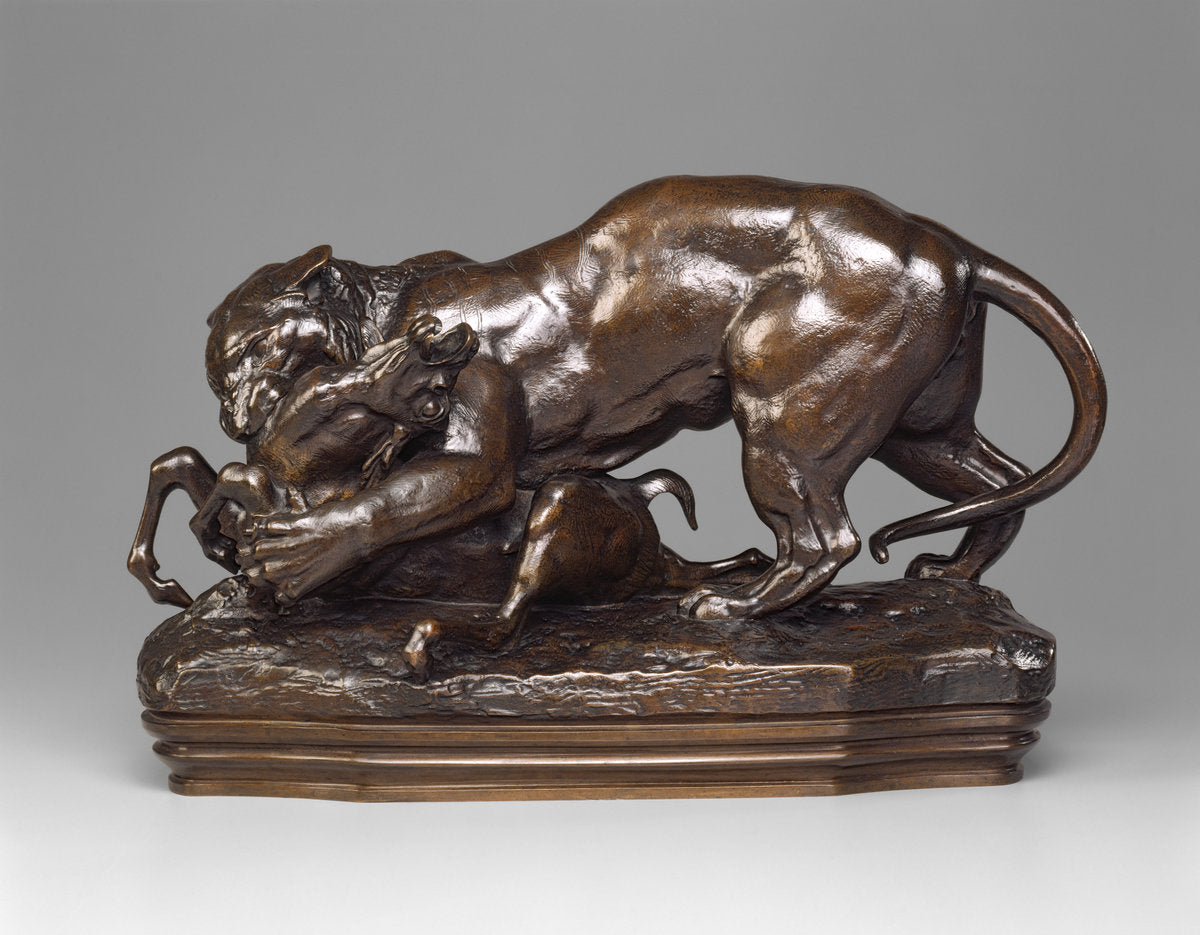 Tiger Surprising an Antelope by Antoine-Louis Barye (French, 1795 - 1875), 16X12"(A3)Poster Print