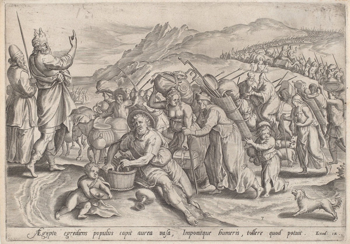 The Exodus from Egypt by Jan Sadeler I, after Maarten van Cleef (Flemish, 1550 - 1600), 16X12"(A3)Poster Print