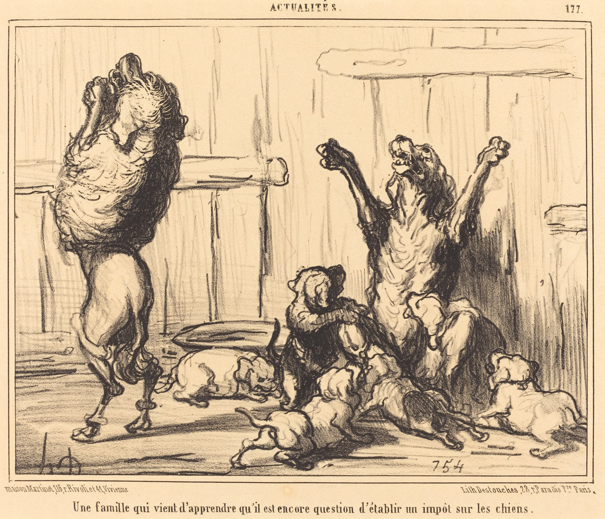 Une Famille qui vient d'apprendre...  un impot sur les chiens by Honoré Daumier (French, 1808 - 1879), 16X12"(A3)Poster Print