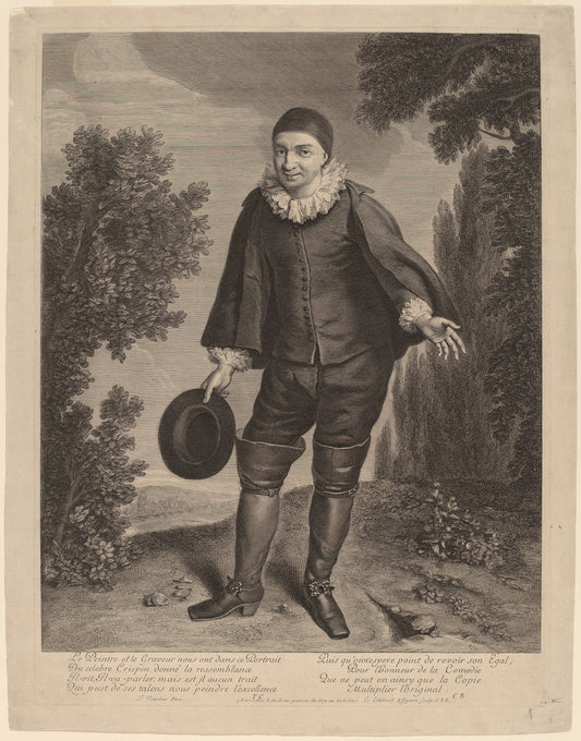 Raimond Poisson as Crispin by Gerard Edelinck after Theodor Netscher (Flemish, 1640 - 1707), 16X12"(A3)Poster Print