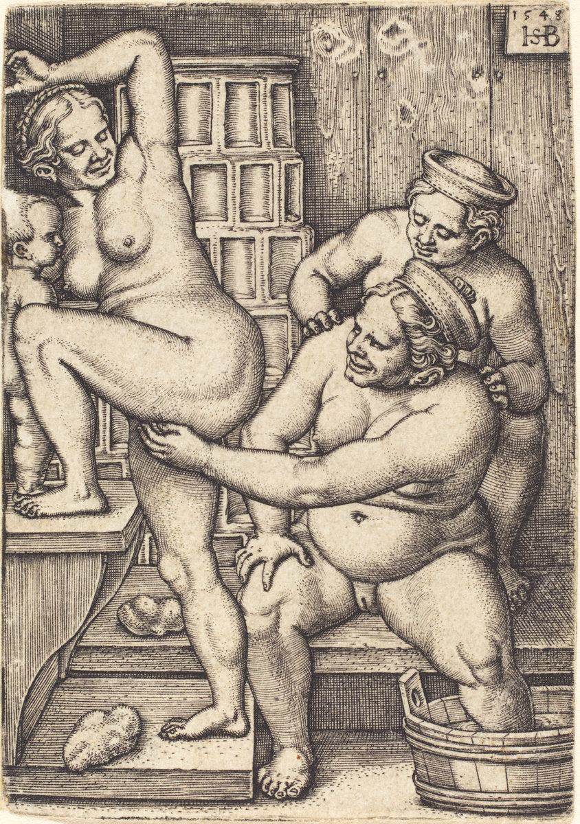 Three Women Bathing by Sebald Beham (German, 1500 - 1550), 16X12"(A3)Poster Print