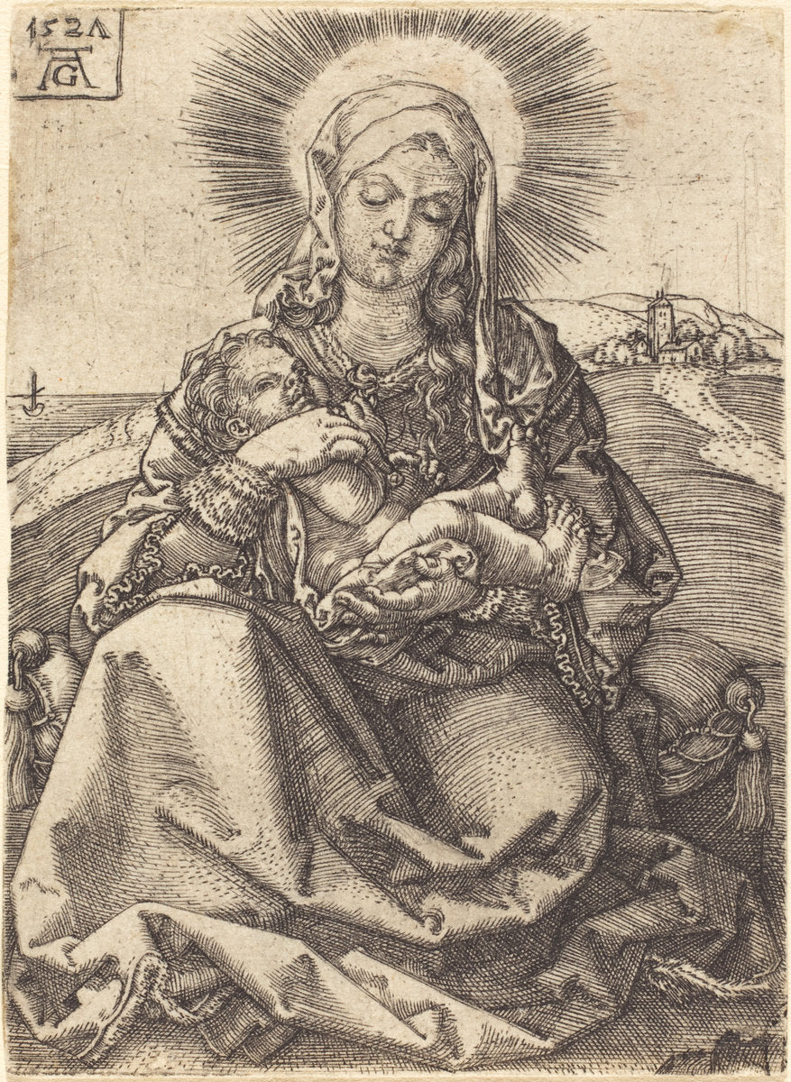 Madonna in a Landscape Sitting on a Cushion by Heinrich Aldegrever (German, 1502 - 1555/1561), 16X12"(A3)Poster Print