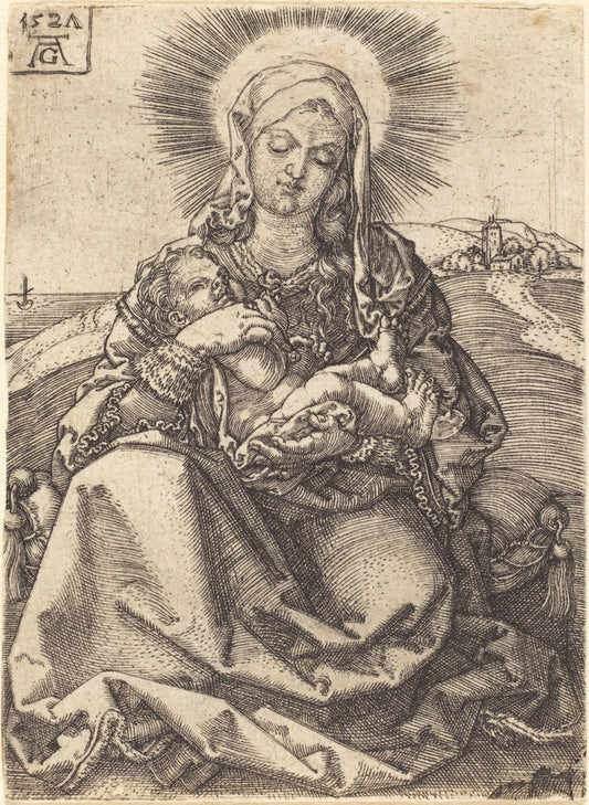 Madonna in a Landscape Sitting on a Cushion by Heinrich Aldegrever (German, 1502 - 1555/1561), 16X12"(A3)Poster Print