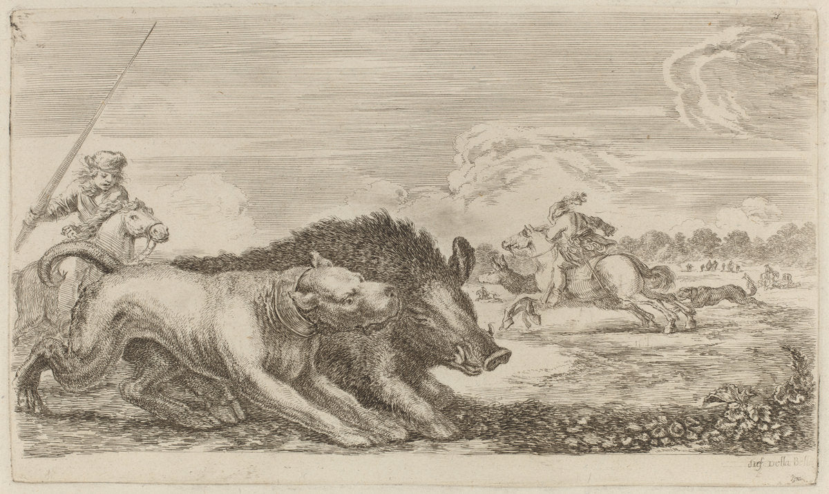 Boar Chased by a Dog by Stefano Della Bella (Florentine, 1610 - 1664), 16X12"(A3)Poster Print