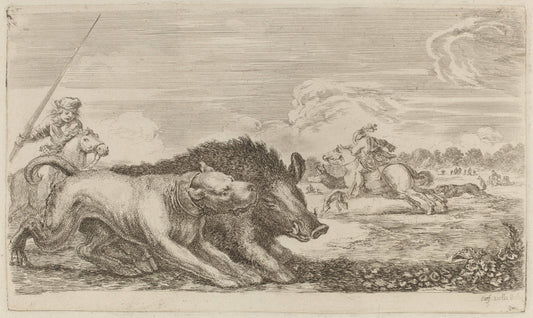 Boar Chased by a Dog by Stefano Della Bella (Florentine, 1610 - 1664), 16X12"(A3)Poster Print