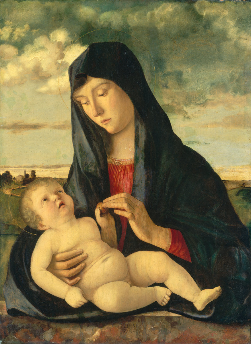 Madonna and Child in a Landscape by Giovanni Bellini (Venetian, c. 1430/1435 - 1516), 16X12"(A3)Poster Print