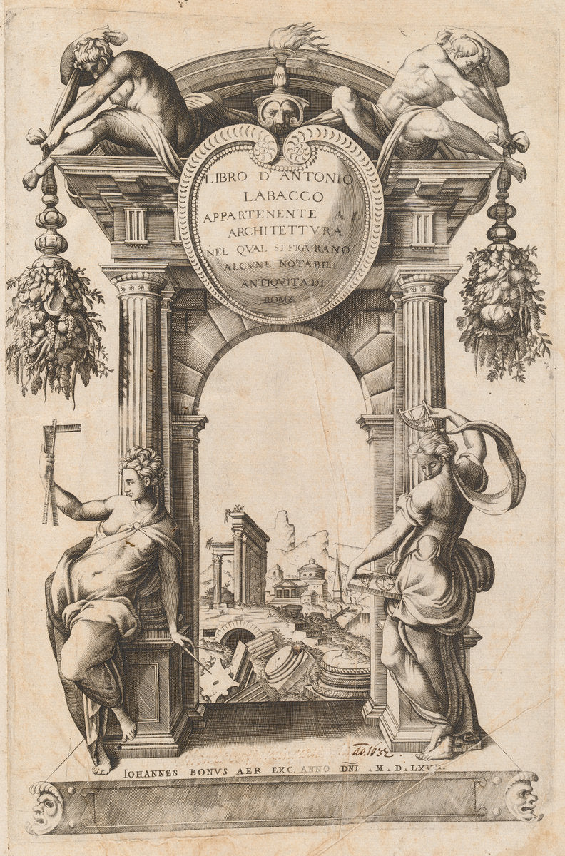 1568 by Italian 16th Century, after Antonio Labacco, published by Giovanni Boni (Libro Appartenente al Architettura [Title Page]), 16X12"(A3)Poster Print