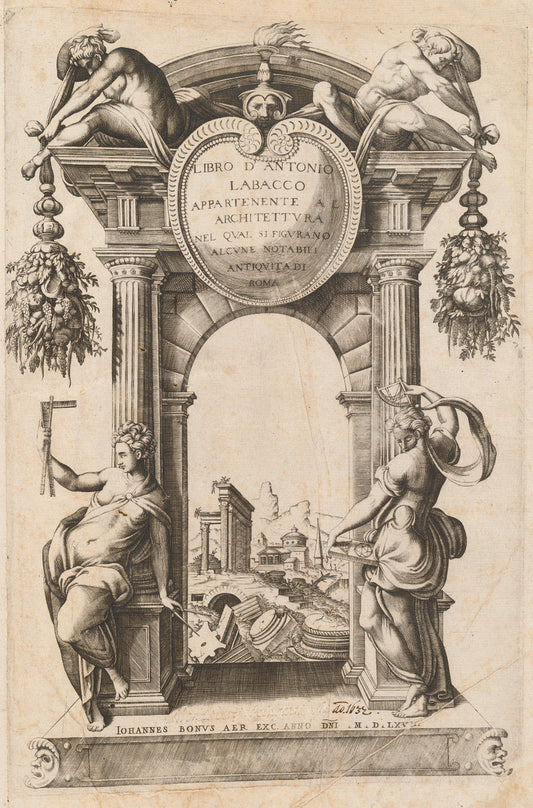 1568 by Italian 16th Century, after Antonio Labacco, published by Giovanni Boni (Libro Appartenente al Architettura [Title Page]), 16X12"(A3)Poster Print