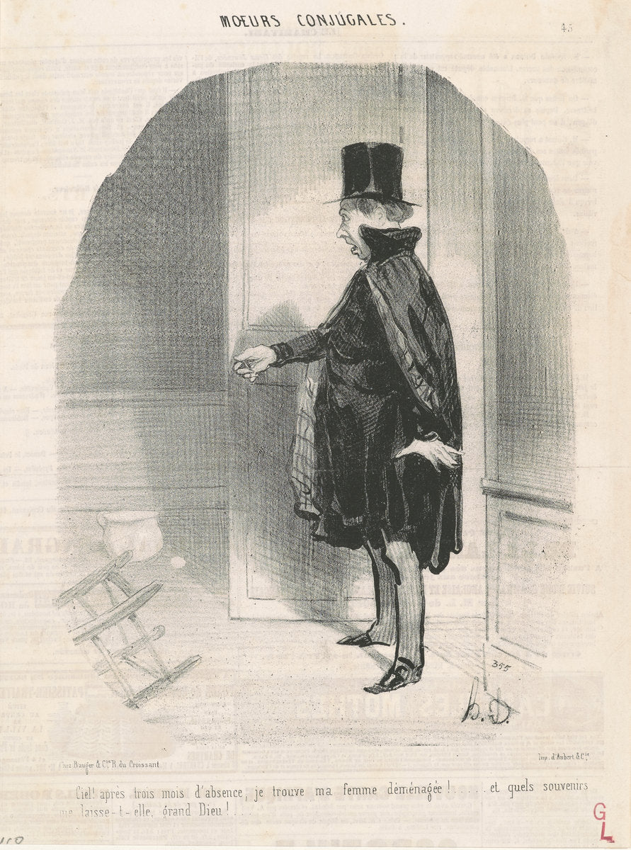 Ciel!...je trouve ma femme déménagée! by Honoré Daumier (French, 1808 - 1879), 16X12"(A3)Poster Print