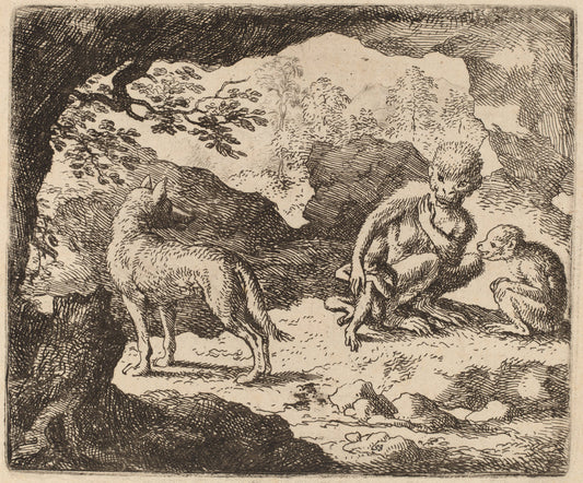 The Wolf and the Monkeys by Allart van Everdingen (Dutch, 1621 - 1675), 16X12"(A3)Poster Print