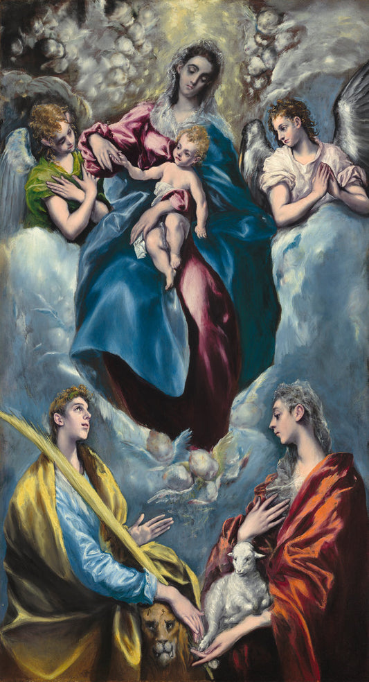 Madonna and Child with Saint Martina and Saint Agnes by El Greco (Domenikos Theotokopoulos) (Greek, 1541 - 1614), 16X12"(A3)Poster Print