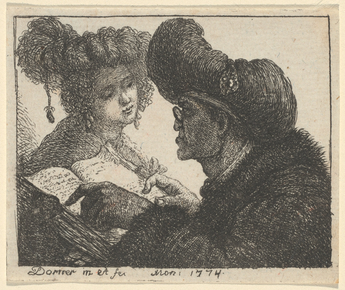 A Man in a Turban Reading to a Young Woman by Johann Jakob Dorner the Elder (German, 1741 - 1813), 16X12"(A3)Poster Print