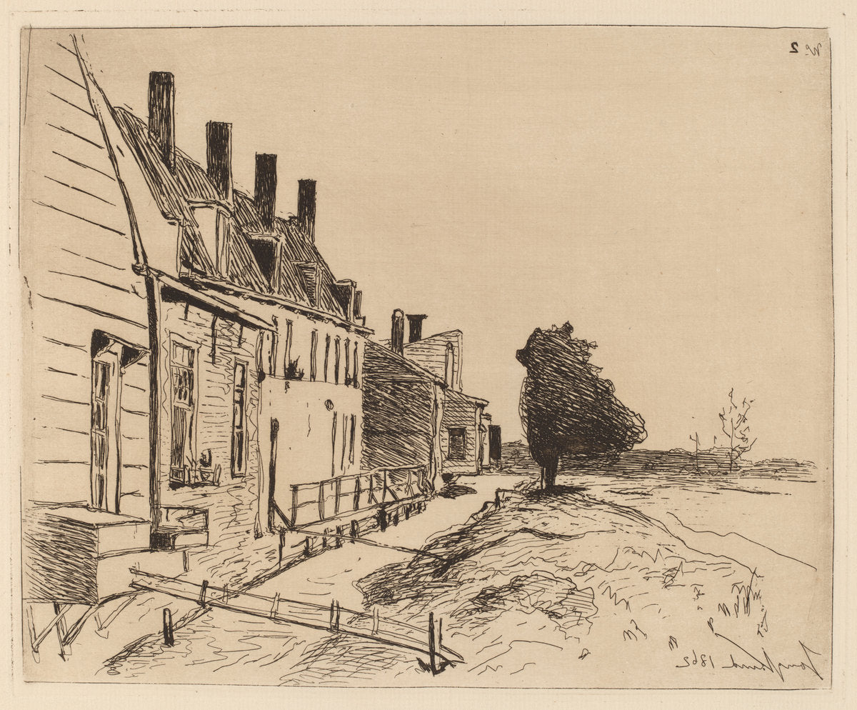 The Houses on the Canal Bank (Les Maisons au bord du canal) by Johan Barthold Jongkind (Dutch, 1819 - 1891), 16X12"(A3)Poster Print