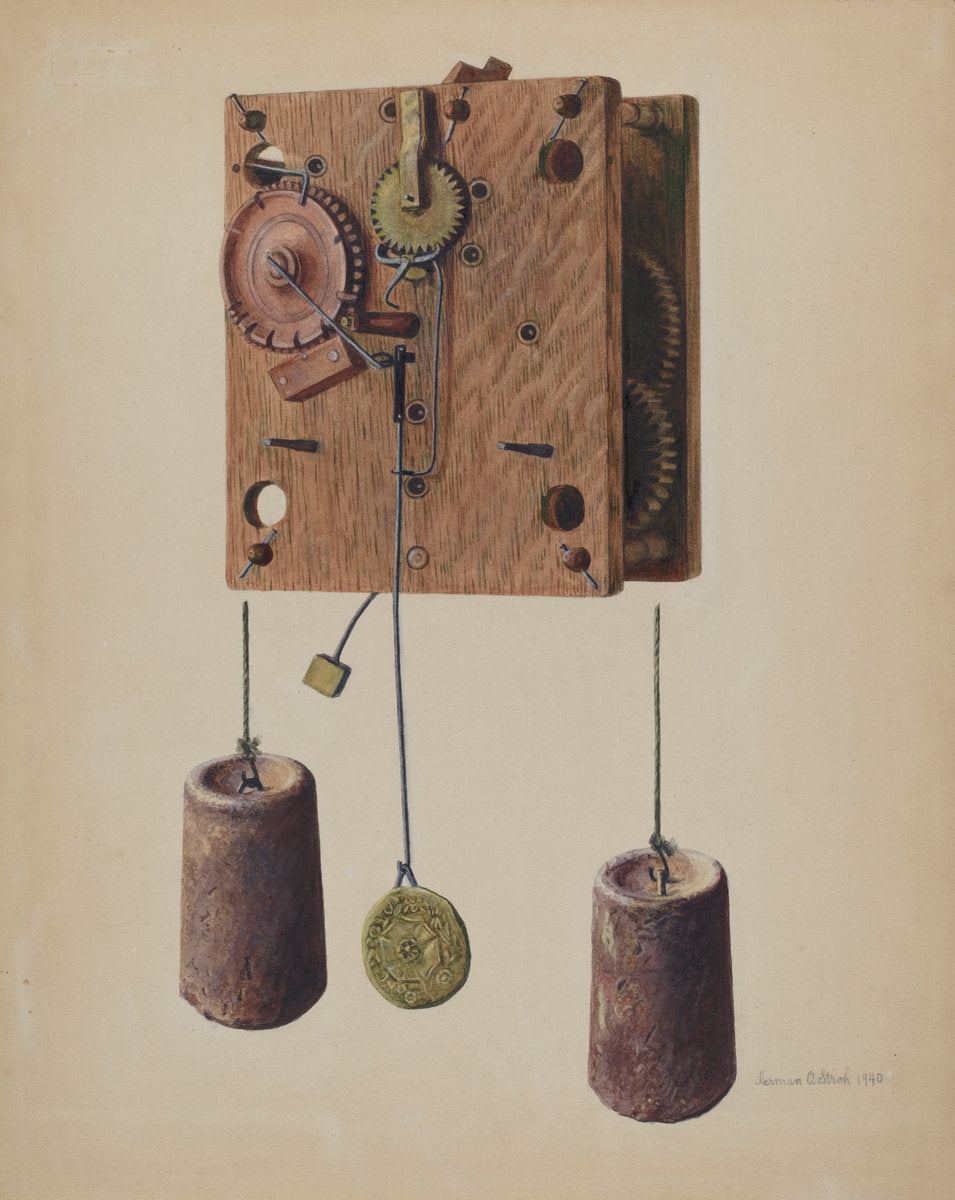 Mechanism of Eli Terry Clock by Herman O. Stroh (American, active c. 1935), 16X12"(A3)Poster Print