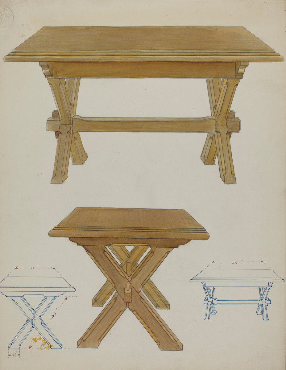 Pa. German Trestle Table by Lawrence Porth (American, active c. 1935), 16X12"(A3)Poster Print