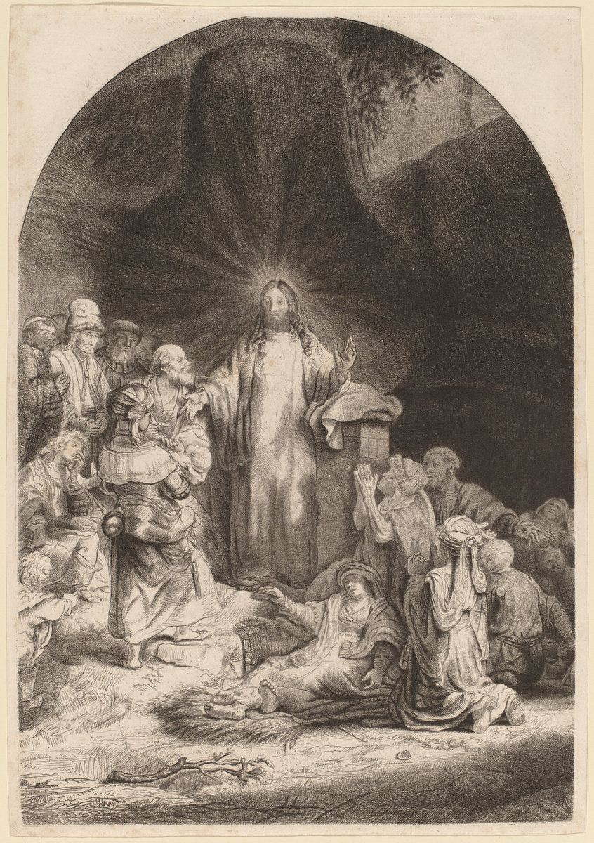 Christ Preaching and Healing (Fragment from the Hundred Guilder Print) by Rembrandt van Rijn and William Baillie (Dutch, 1606 - 1669), 16X12"(A3)Poster Print
