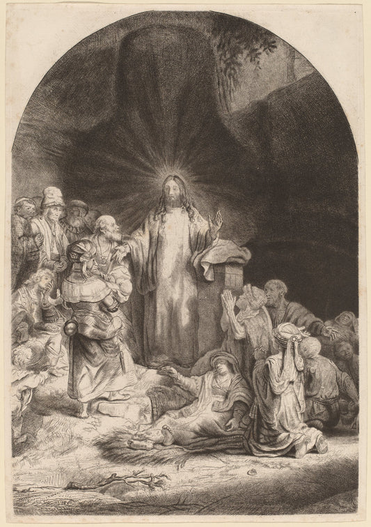 Christ Preaching and Healing (Fragment from the Hundred Guilder Print) by Rembrandt van Rijn and William Baillie (Dutch, 1606 - 1669), 16X12"(A3)Poster Print