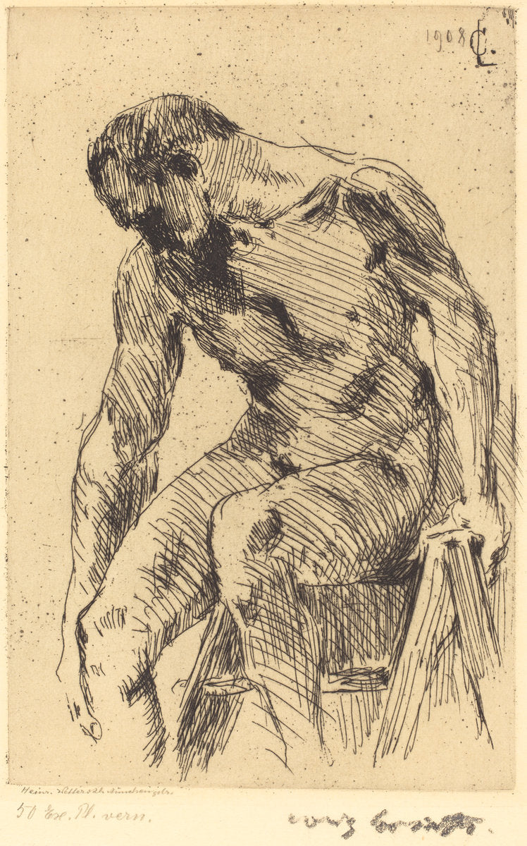 Seated Male Nude (Sitzender Männlicher Akt) by Lovis Corinth (German, 1858 - 1925), 16X12"(A3)Poster Print