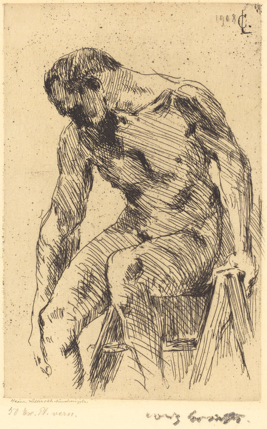 Seated Male Nude (Sitzender Männlicher Akt) by Lovis Corinth (German, 1858 - 1925), 16X12"(A3)Poster Print