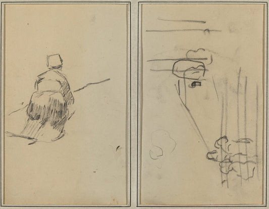 A Breton Woman Walking; Sketch with Stairs [verso] by Paul Gauguin (French, 1848 - 1903), 16X12"(A3)Poster Print