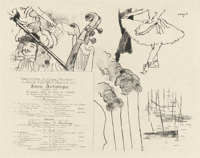 Program for the Soiree Artistique (Programme de la Soirée des anciens élèves du Lycée de Nantes) by Edgar Degas (French, 1834 - 1917), 16X12