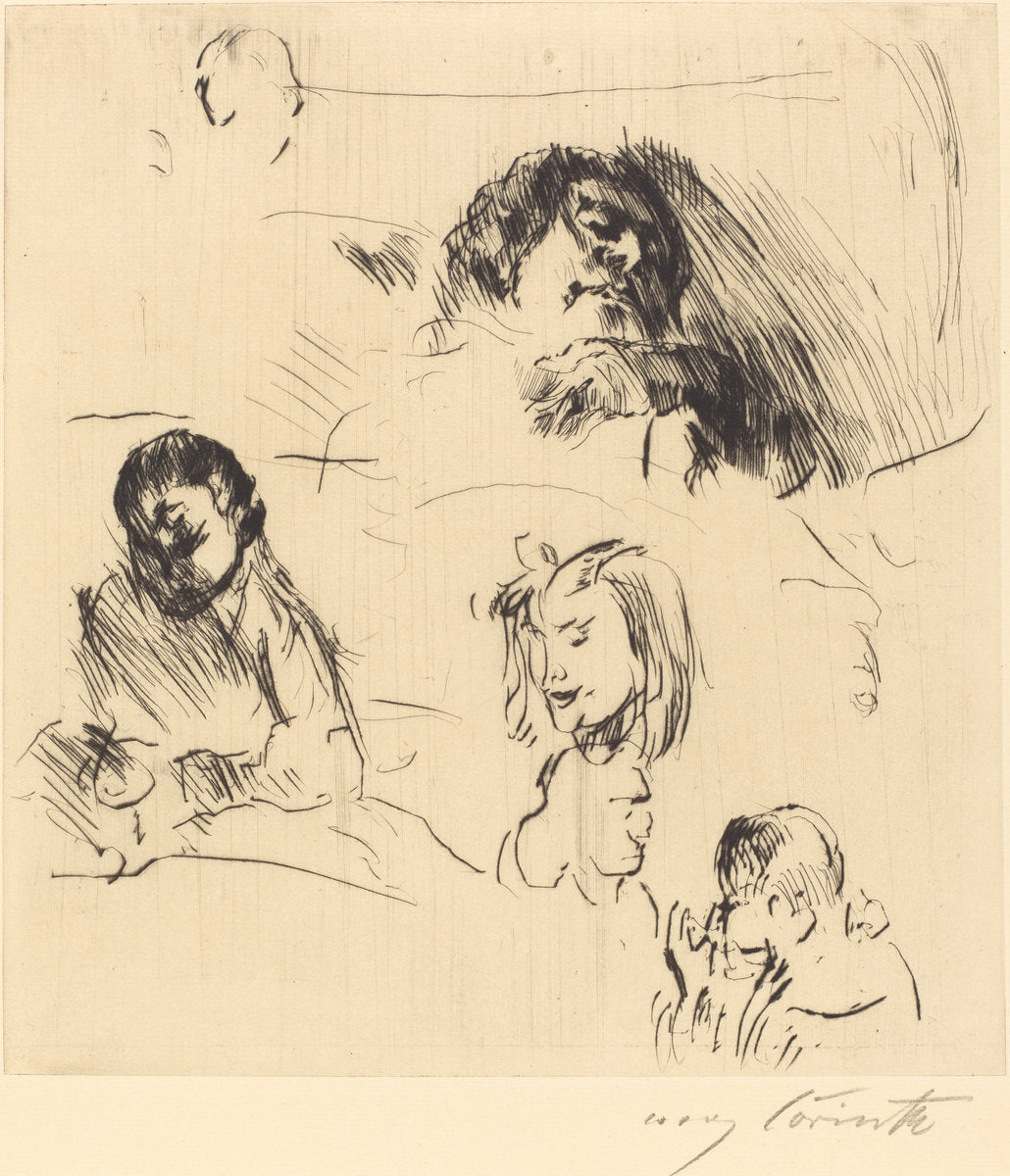 Portrait Sketches (Verschiedene Bilnisstudien) by Lovis Corinth (German, 1858 - 1925), 16X12"(A3)Poster Print