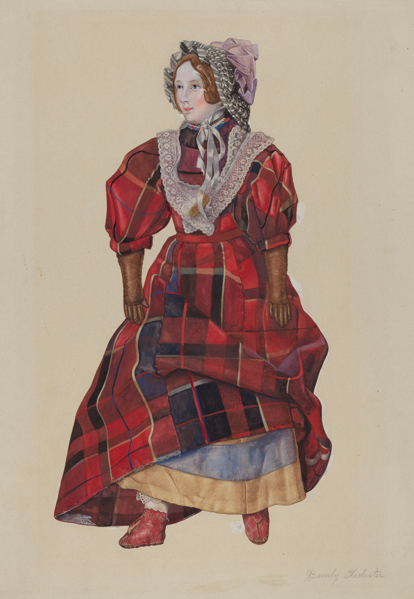 Doll in Plaid Dress by Beverly Chichester (American, active c. 1935), 16X12"(A3)Poster Print
