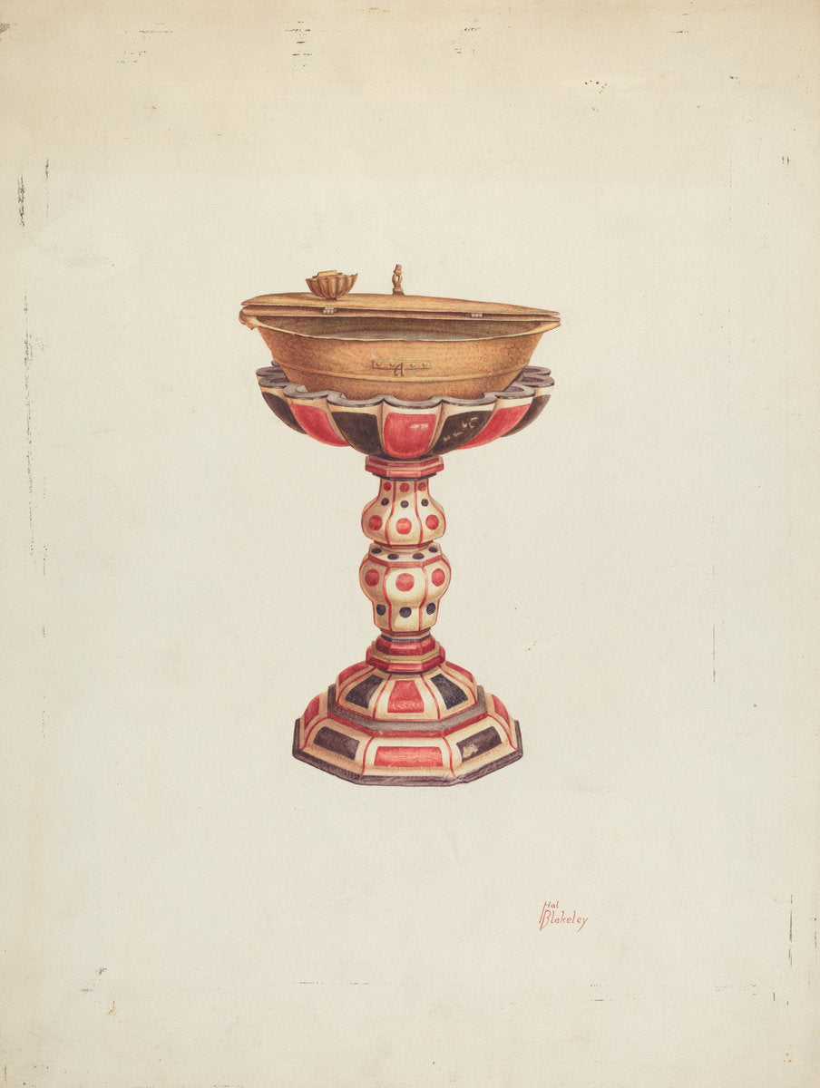 Baptismal Font and Stand by Hal Blakeley (American, active c. 1935), 16X12"(A3)Poster Print