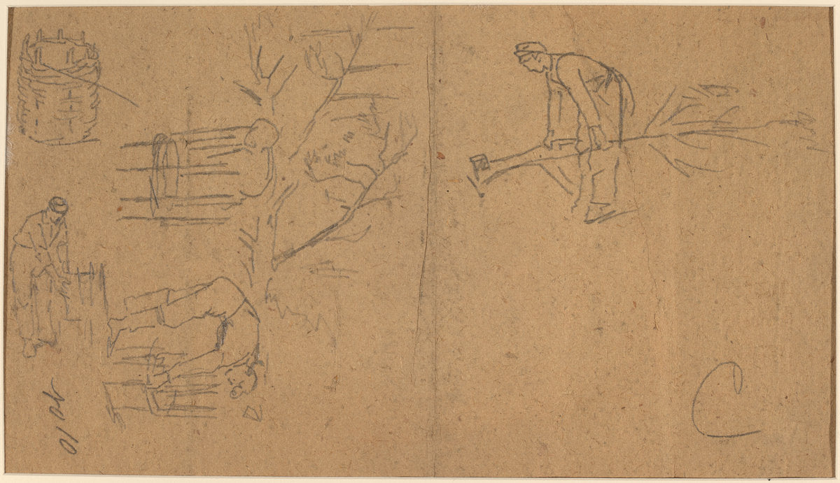 Soldiers felling sapling, and weaving saplings into baskets [verso] by Winslow Homer (American, 1836 - 1910), 16X12"(A3)Poster Print