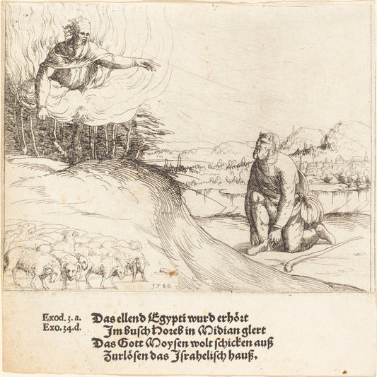 Moses and the Burning Bush by Augustin Hirschvogel (German, 1503 - 1553), 16X12"(A3)Poster Print