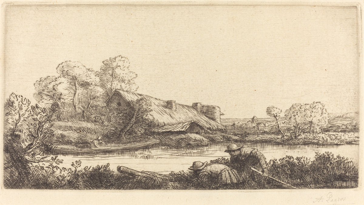 Farm along the River seen by Evening Light (La ferme sur la riviere: Effet du soir) by Alphonse Legros (French, 1837 - 1911), 16X12"(A3)Poster Print