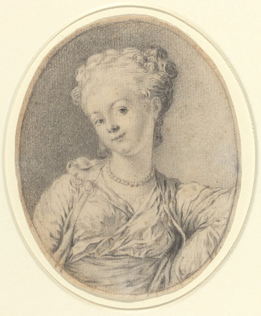 graphite on laid paper by Style of Gabriel Jacques de Saint-Aubin (Lady's Head), 16X12"(A3)Poster Print