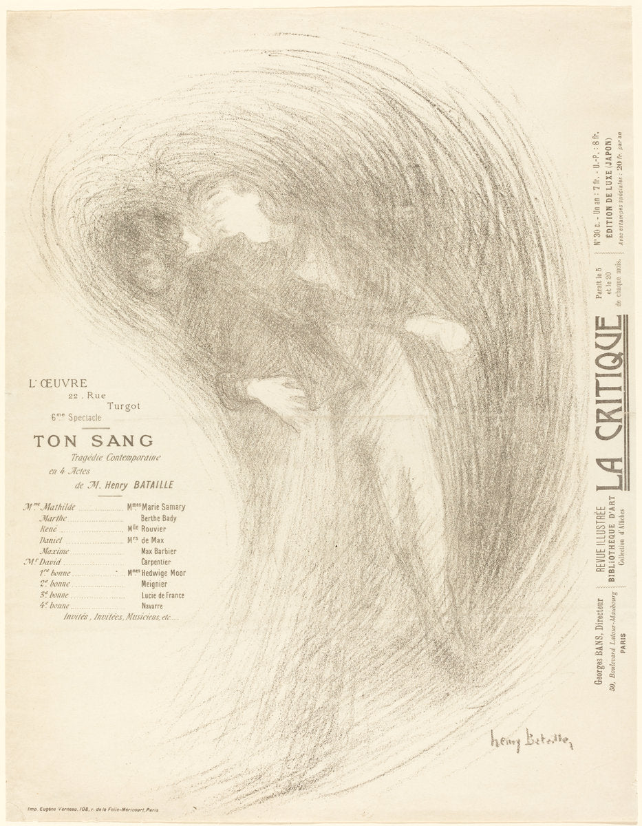 Ton Sang by Henri Bataille (French, 1872 - 1922), 16X12"(A3)Poster Print