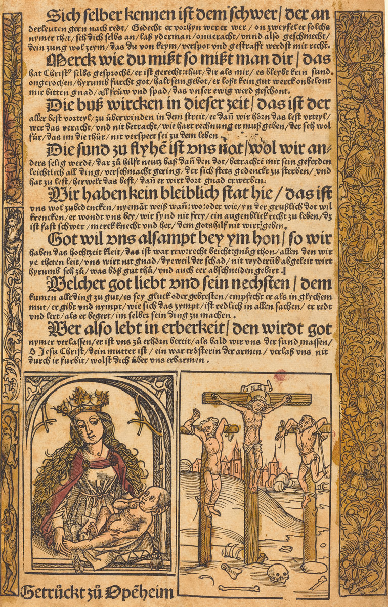 c. 1475/1500 by German 15th Century (Broadside with Two Scenes from the Life of Christ, and Grotesque Borders), 16X12"(A3)Poster Print
