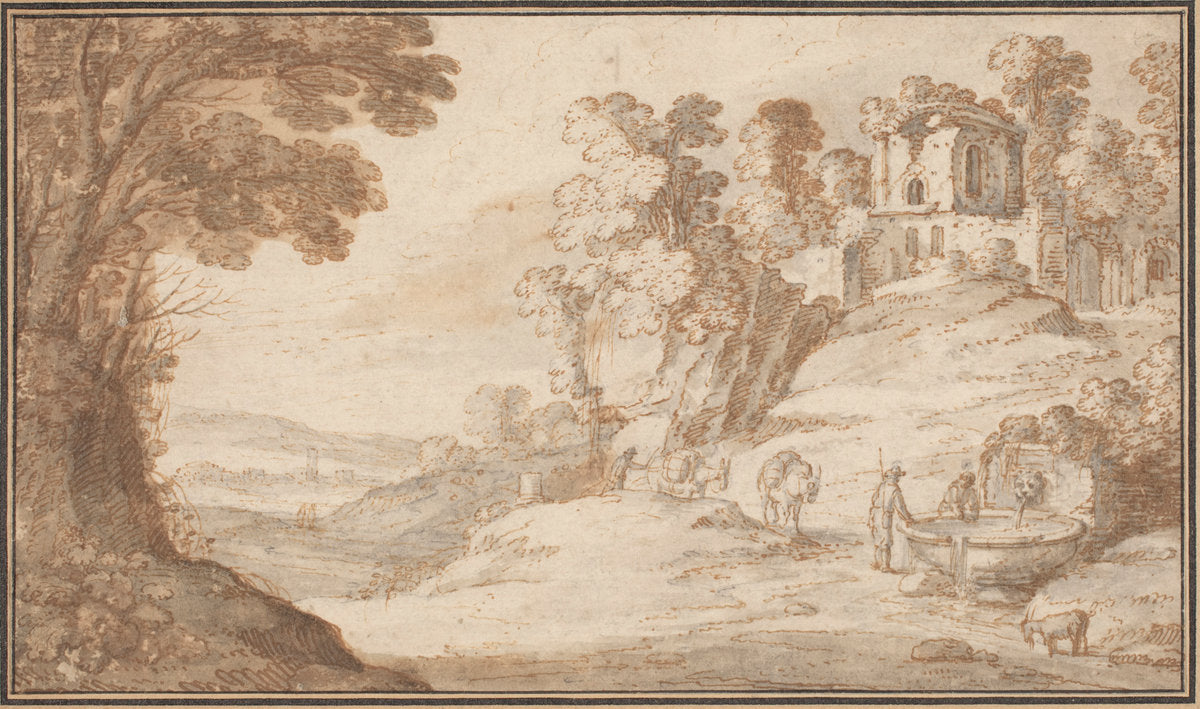 Classical Landscape with a Fountain by Paul Bril (Flemish, 1554 - 1626), 16X12"(A3)Poster Print