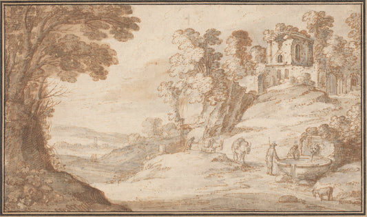 Classical Landscape with a Fountain by Paul Bril (Flemish, 1554 - 1626), 16X12"(A3)Poster Print