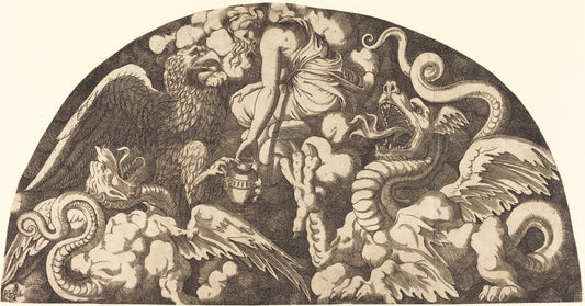 Jupiter Bringing Water of the Styx to Psyche by Léon Davent after Giulio Romano (French (?), active 1540/1556), 16X12"(A3)Poster Print