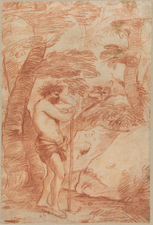 Standing Shepherd in a Landscape by Andrea di Leone (Neapolitan, 1610 - 1685), 16X12"(A3)Poster Print