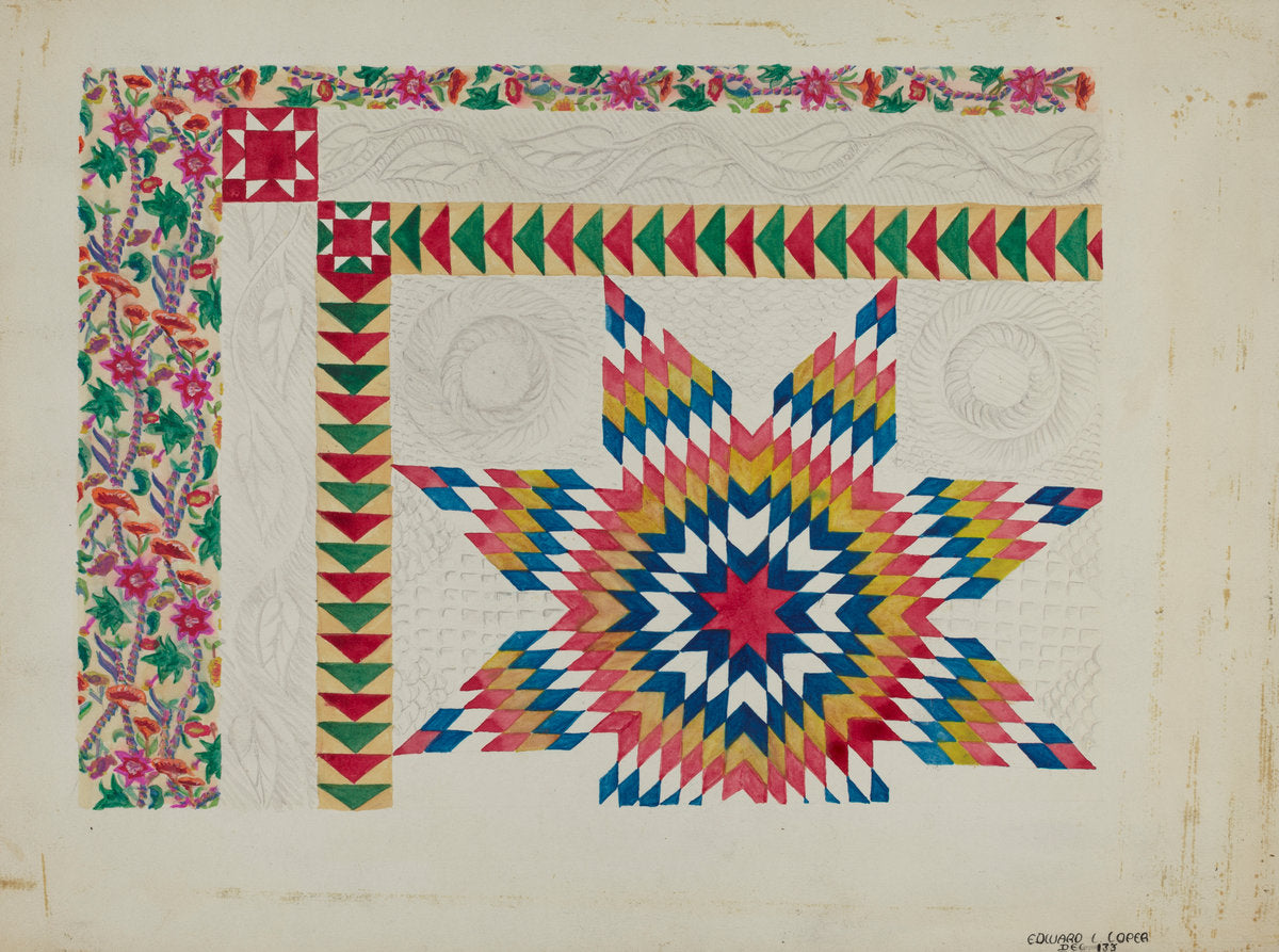 Quilted Applique Coverlet by Edward L. Loper (American, born 1916), 16X12"(A3)Poster Print