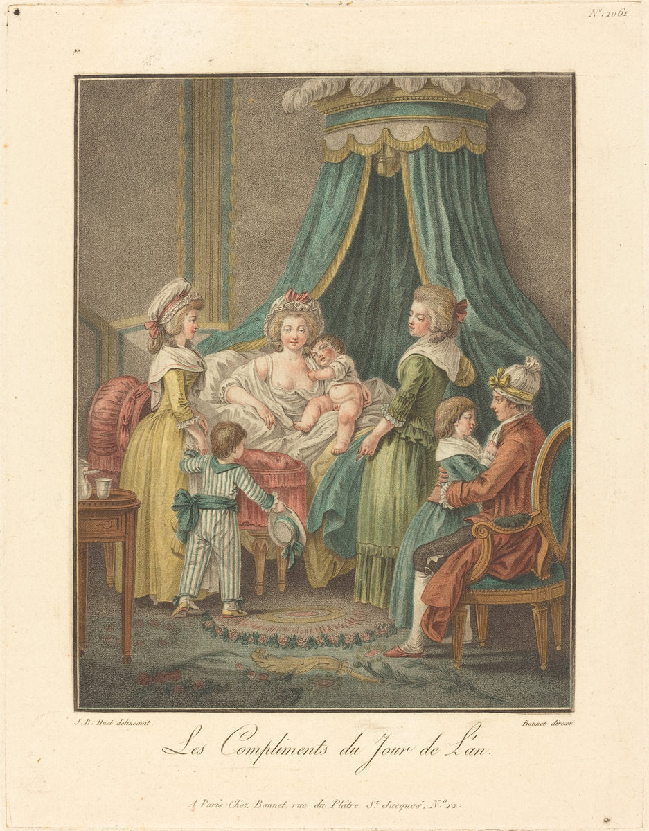 Les Compliments du jour de l'an by Louis-Marin Bonnet after Jean-Baptiste Hüet, I (French, 1736 - 1793), 16X12"(A3)Poster Print