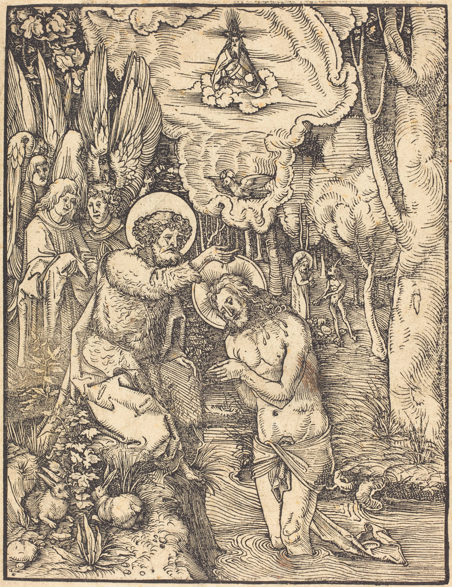 Baptism in Jordan by Hans Wechtlin I (German, 1480/1485 - 1526 or after), 16X12"(A3)Poster Print