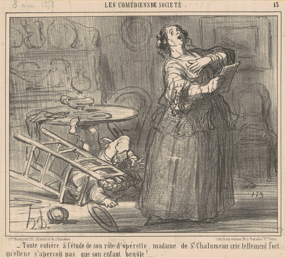 Toute entière a l'etude de son role ... by Honoré Daumier (French, 1808 - 1879), 16X12"(A3)Poster Print