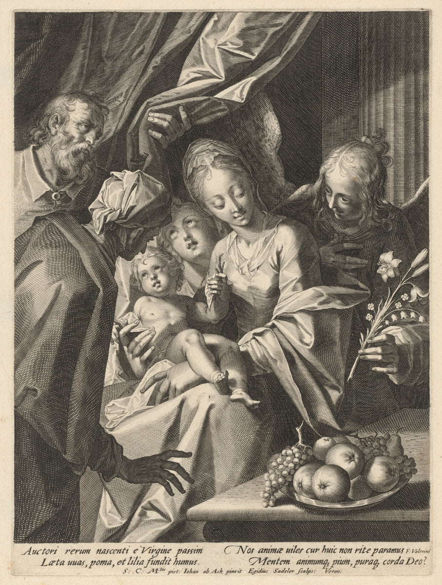 The Holy Family with Saint Anne and Two Angels by Aegidius Sadeler II, after Hans von Aachen (Flemish, c. 1570 - 1629), 16X12"(A3)Poster Print