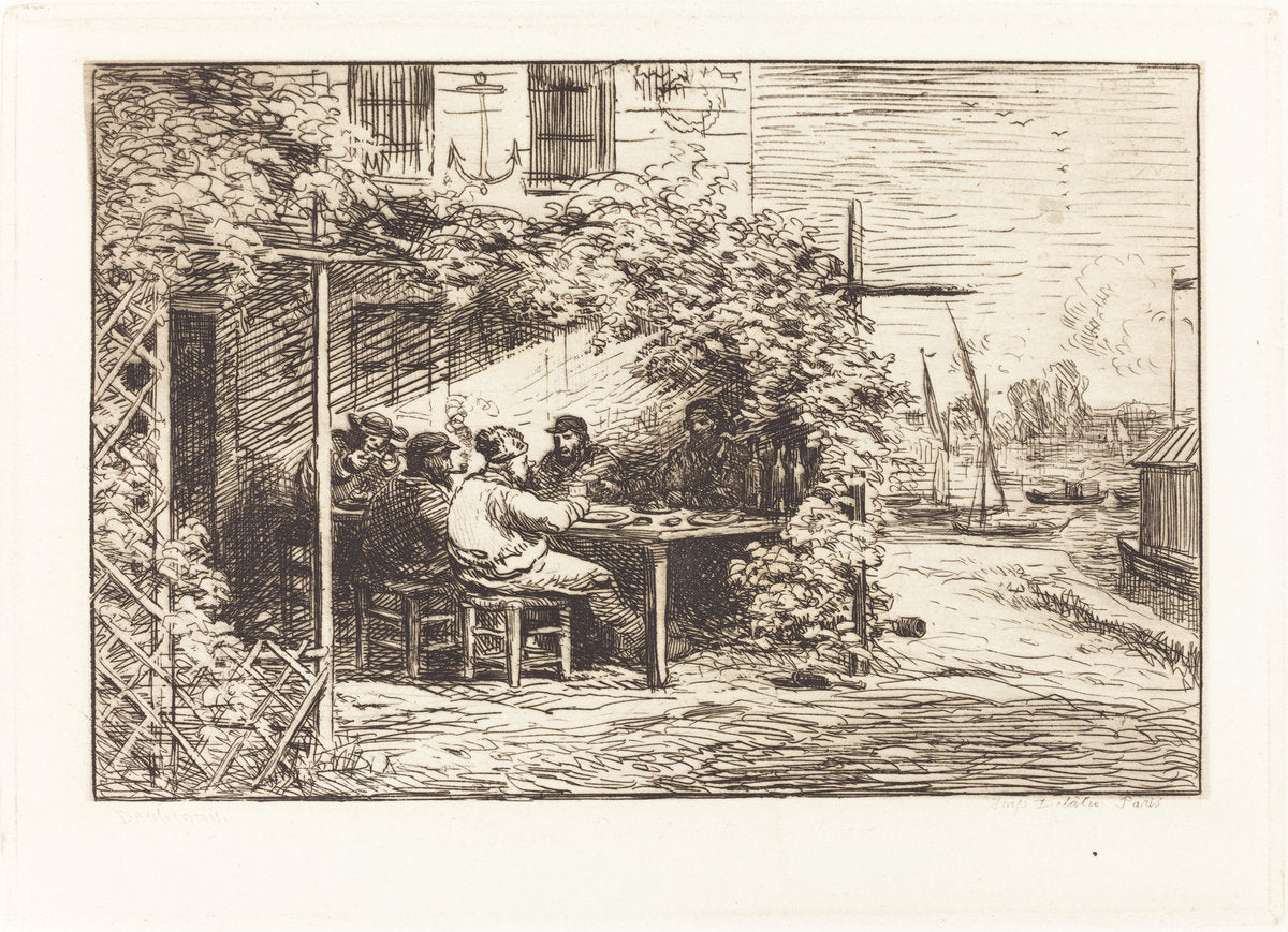 Lunch on the Way to Asnieres (Le Dejeuner du depart a Asnieres) by Charles-François Daubigny (French, 1817 - 1878), 16X12"(A3)Poster Print