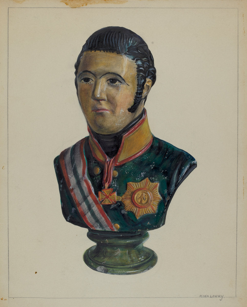 Portrait Bust by Mina Lowry (American, 1894 - 1942), 16X12"(A3)Poster Print