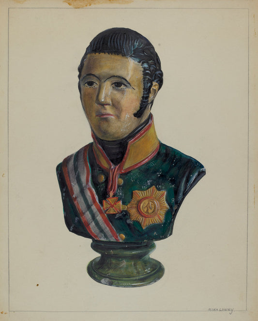 Portrait Bust by Mina Lowry (American, 1894 - 1942), 16X12"(A3)Poster Print