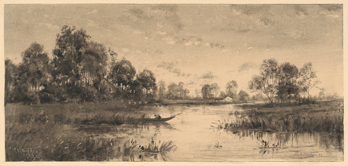 Evening on a River with a Boatman by Charles A. Walker (American, 1848 - 1920), 16X12"(A3)Poster Print